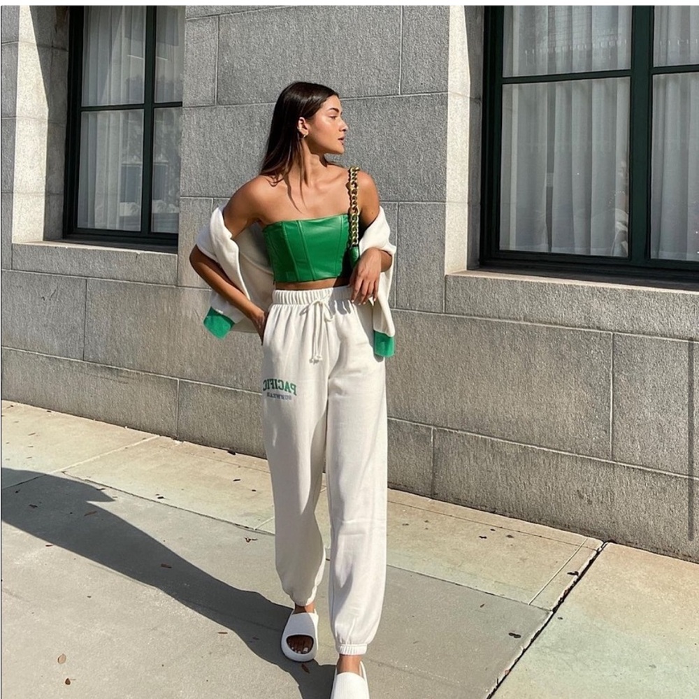 Zara Blogger Fave Faux Leather Strapless Crop Top in Green Size Small